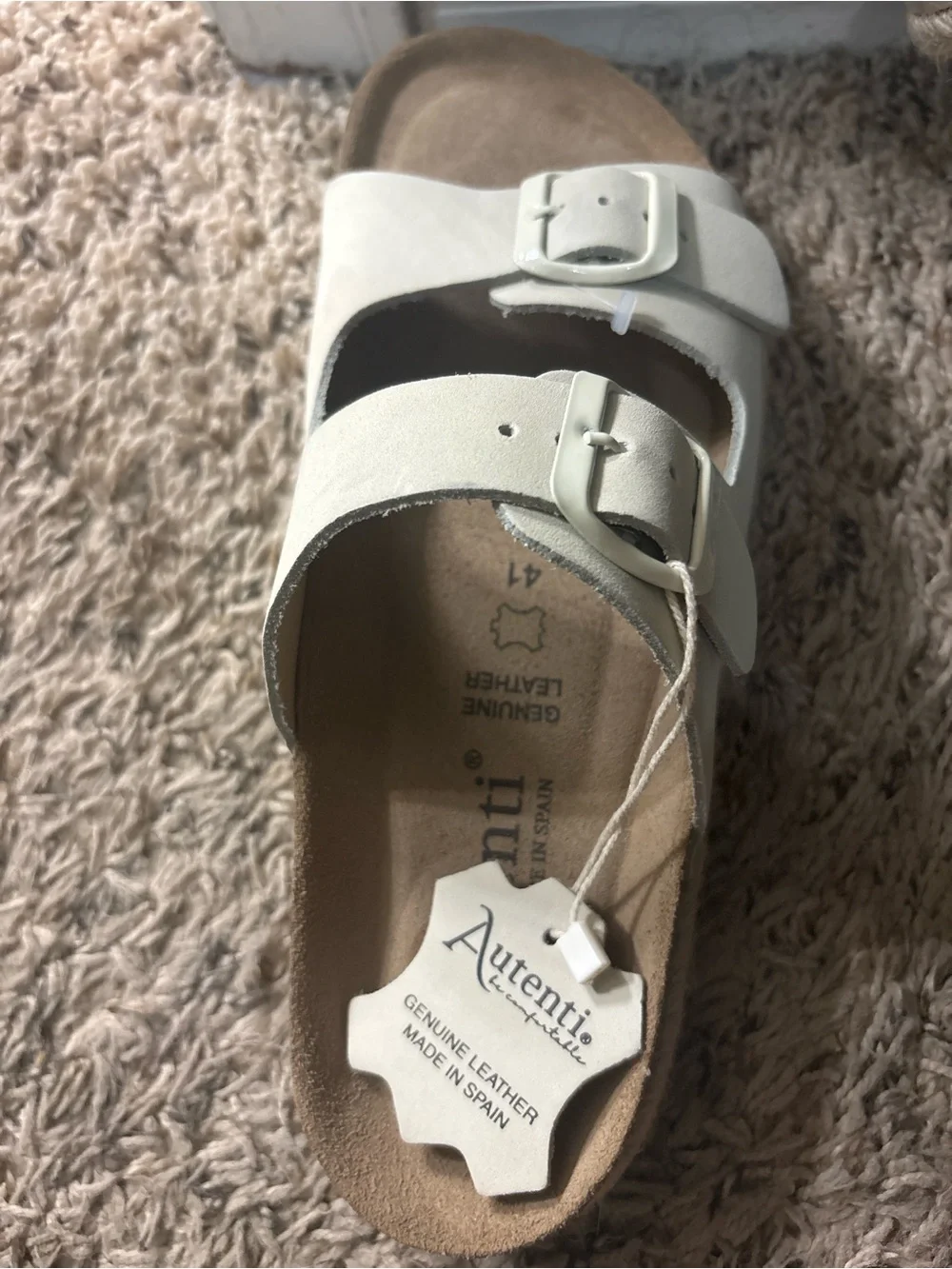 Women’s Double-Buckle Slide Sandals in Cream made in Spain